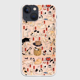 Чехол для iPhone 13 mini с принтом Kuniyoshi Cats в Петрозаводске,  |  | домашний питомец | животные | звери | иероглифы | искусство | кот | кошка | надпись на японском | япония