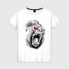 Женская футболка хлопок с принтом Дикая горилла в Петрозаводске, 100% хлопок | прямой крой, круглый вырез горловины, длина до линии бедер, слегка спущенное плечо | горилла | дикий | иллюстрация | конг | очки