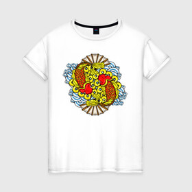 Женская футболка хлопок с принтом Карпы Кои в Петрозаводске, 100% хлопок | прямой крой, круглый вырез горловины, длина до линии бедер, слегка спущенное плечо | art | иллюстрация | карпы | кои | рыбки