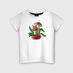 Детская футболка хлопок с принтом Мой гриб в Петрозаводске, 100% хлопок | круглый вырез горловины, полуприлегающий силуэт, длина до линии бедер | Тематика изображения на принте: art | горшок | гриб | иллюстрация | мухомор