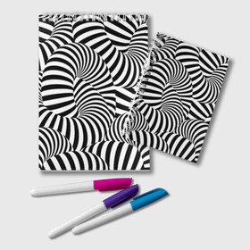 Блокнот с принтом Гипнотическая абстракция в Петрозаводске, 100% бумага | 48 листов, плотность листов — 60 г/м2, плотность картонной обложки — 250 г/м2. Листы скреплены удобной пружинной спиралью. Цвет линий — светло-серый
 | Тематика изображения на принте: abstraction | background | hypnosis | hypnotic abstraction | stripes | texture | zebra | абстракция | гипноз | гипнотическая абстракция | зебра | полоски | текстура | фон