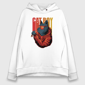 Женское худи Oversize хлопок с принтом Cat boy в Петрозаводске, френч-терри — 70% хлопок, 30% полиэстер. Мягкий теплый начес внутри —100% хлопок | боковые карманы, эластичные манжеты и нижняя кромка, капюшон на магнитной кнопке | cat | kitten | блатной | в наушниках | кот | котенок | котик | кошачьи | кошка