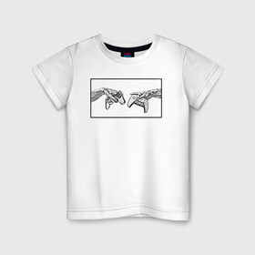 Детская футболка хлопок с принтом Сотворение Геймеров в Петрозаводске, 100% хлопок | круглый вырез горловины, полуприлегающий силуэт, длина до линии бедер | ps | xbox | джостик | консоли | руки