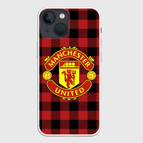 Чехол для iPhone 13 mini с принтом Манчестер Юнайтед фон в клетку в Петрозаводске,  |  | football | manchester | manchester united | soccer | united | лига чемпионов | манчестер | манчестер юнайтед | ретро | рубашка | фон в клетку | фон клетка | форма | формы | футбол | юнайтед