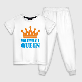Детская пижама хлопок с принтом Королева Волейбола в Петрозаводске, 100% хлопок |  брюки и футболка прямого кроя, без карманов, на брюках мягкая резинка на поясе и по низу штанин
 | Тематика изображения на принте: ball | beach | game | queen | sport | volley | volleyball | волейбол | волейболист | волейболистка | гол | игра | игрок | королева | корона | мяч | площадка | пляж | пляжный | победа | сетка | спорт | тренер | чемпион
