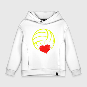 Детское худи Oversize хлопок с принтом Volleyball Heart в Петрозаводске, френч-терри — 70% хлопок, 30% полиэстер. Мягкий теплый начес внутри —100% хлопок | боковые карманы, эластичные манжеты и нижняя кромка, капюшон на магнитной кнопке | Тематика изображения на принте: ball | beach | game | heart | love | sport | volley | volleyball | волейбол | волейболист | волейболистка | гол | игра | игрок | мяч | площадка | пляж | пляжный | победа | сердце | сетка | спорт | тренер | чемпион