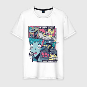 Мужская футболка хлопок с принтом Vaporwave Anime Skater Boy в Петрозаводске, 100% хлопок | прямой крой, круглый вырез горловины, длина до линии бедер, слегка спущенное плечо. | anime fan | art | fail | japan | japanese | manga character | tokyo | анимация | анимешник | арт | арты | комикс | комиксы | манга | отрисовка | паровая волна | пародия | персонаж аниме | рисунок в стиле аниме | скейтер | токио