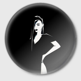 Значок с принтом Арт с девушкой в Петрозаводске,  металл | круглая форма, металлическая застежка в виде булавки | готика | девушки | люди | минимализм | мода | стиль | черно белое
