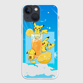 Чехол для iPhone 13 mini с принтом Пикачу в лимонаде в Петрозаводске,  |  | Тематика изображения на принте: anime | picachu | pikachu | аниме | милый | пика | пикачу | покебол | покемон