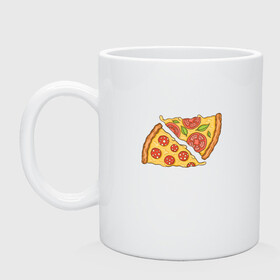 Кружка керамическая с принтом Два кусочка пиццы  в Петрозаводске, керамика | объем — 330 мл, диаметр — 80 мм. Принт наносится на бока кружки, можно сделать два разных изображения | chees | cheesy | fast food | fastfood | food | love | margarita | pepperoni | pizza | pizza lover | pizza margherita | slice | two pizza slices | базилик | колбаса | колбаска | люблю пиццу | любовь | маргарита | овощи | пепперони | помидоры | сыр | тянущи