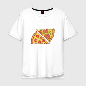 Мужская футболка хлопок Oversize с принтом Два кусочка пиццы  в Петрозаводске, 100% хлопок | свободный крой, круглый ворот, “спинка” длиннее передней части | Тематика изображения на принте: chees | cheesy | fast food | fastfood | food | love | margarita | pepperoni | pizza | pizza lover | pizza margherita | slice | two pizza slices | базилик | колбаса | колбаска | люблю пиццу | любовь | маргарита | овощи | пепперони | помидоры | сыр | тянущи