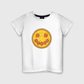 Детская футболка хлопок с принтом Пицца в виде смайлика | Smile  в Петрозаводске, 100% хлопок | круглый вырез горловины, полуприлегающий силуэт, длина до линии бедер | chees | cheesy | fast food | fastfood | food | love | margarita | pepperoni | pizza | pizza lover | pizza margherita | базилик | колбаса | колбаска | люблю пиццу | любовь | маргарита | овощи | пепперони | помидоры | смайл | смайлик | сыр