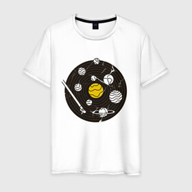 Мужская футболка хлопок с принтом Виниловая пластинка Vynil в Петрозаводске, 100% хлопок | прямой крой, круглый вырез горловины, длина до линии бедер, слегка спущенное плечо. | crack | cracks | disk | earth | jupiter | music | planet | planets | saturn | solar system | space | sun | vintage | vinyl | vynil | виниловый проигрыватель | винтаж | диск | дорожка | земля | игла | музыка | планеты | сатурн | солнечная система | солнце 