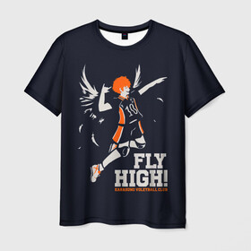 Мужская футболка 3D с принтом fly high! Шоё Хината Haikyuu!! в Петрозаводске, 100% полиэфир | прямой крой, круглый вырез горловины, длина до линии бедер | 10 номер | anime | haikyu | haikyuu | hinata shoyo | karasuno | manga | аниме | волейбол | волейбольный клуб | иероглифы | карасуно | лети высоко | лого | манга | надпись | прыжок | старшая школа | хаику | хаикую