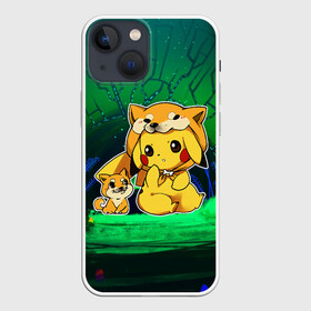Чехол для iPhone 13 mini с принтом Пикачу и корги в Петрозаводске,  |  | anime | picachu | pikachu | аниме | милый | пика | пикачу | покебол | покемон