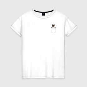 Женская футболка хлопок с принтом PocketPuppy#1 в Петрозаводске, 100% хлопок | прямой крой, круглый вырез горловины, длина до линии бедер, слегка спущенное плечо | cute | dog | puppy | карман | милый | мопс | собака | щенок