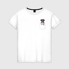 Женская футболка хлопок с принтом PocketPuppy#2 в Петрозаводске, 100% хлопок | прямой крой, круглый вырез горловины, длина до линии бедер, слегка спущенное плечо | cute | dog | puppy | карман | милый | мопс | собака | щенок