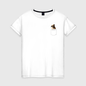 Женская футболка хлопок с принтом PocketPuppy#3 в Петрозаводске, 100% хлопок | прямой крой, круглый вырез горловины, длина до линии бедер, слегка спущенное плечо | cute | dog | puppy | карман | милый | мопс | собака | щенок