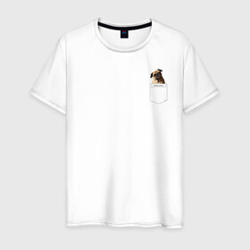 Мужская футболка хлопок с принтом PocketPuppy#3 в Петрозаводске, 100% хлопок | прямой крой, круглый вырез горловины, длина до линии бедер, слегка спущенное плечо. | cute | dog | puppy | карман | милый | мопс | собака | щенок