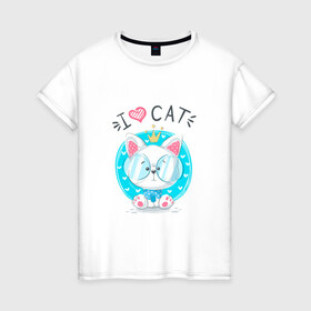 Женская футболка хлопок с принтом Я люблю кота в Петрозаводске, 100% хлопок | прямой крой, круглый вырез горловины, длина до линии бедер, слегка спущенное плечо | cat | kawaii | kitten | kitty | блатной | кот | котенок | котик | кошачьи | кошка | милый