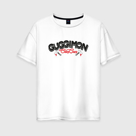 Женская футболка хлопок Oversize с принтом Guggimon Chop Chop в Петрозаводске, 100% хлопок | свободный крой, круглый ворот, спущенный рукав, длина до линии бедер
 | guggimon | superplastic | игрушки | иллюстрация | логотип