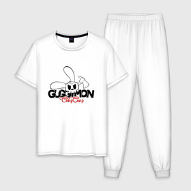 Мужская пижама хлопок с принтом Guggimon Rabbit в Петрозаводске, 100% хлопок | брюки и футболка прямого кроя, без карманов, на брюках мягкая резинка на поясе и по низу штанин
 | guggimon | superplastic | иллюстрация | кролик | логотип