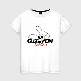 Женская футболка хлопок с принтом Guggimon Rabbit в Петрозаводске, 100% хлопок | прямой крой, круглый вырез горловины, длина до линии бедер, слегка спущенное плечо | guggimon | superplastic | иллюстрация | кролик | логотип