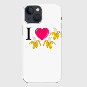 Чехол для iPhone 13 mini с принтом I LOVE BANANAS в Петрозаводске,  |  | бананы | иностранные | любовь | надписи | приколы | слова | юмор
