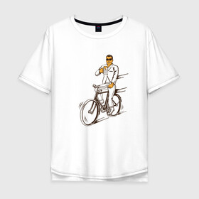 Мужская футболка хлопок Oversize с принтом Велосипед и пиво в Петрозаводске, 100% хлопок | свободный крой, круглый ворот, “спинка” длиннее передней части | без рук | вело | велосипед | велосипедист | колеса | руль | спорт