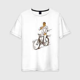 Женская футболка хлопок Oversize с принтом Велосипед и пиво в Петрозаводске, 100% хлопок | свободный крой, круглый ворот, спущенный рукав, длина до линии бедер
 | без рук | вело | велосипед | велосипедист | колеса | руль | спорт