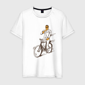 Мужская футболка хлопок с принтом Велосипед и пиво в Петрозаводске, 100% хлопок | прямой крой, круглый вырез горловины, длина до линии бедер, слегка спущенное плечо. | без рук | вело | велосипед | велосипедист | колеса | руль | спорт