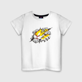 Детская футболка хлопок с принтом Тигр разрывает изнутри в Петрозаводске, 100% хлопок | круглый вырез горловины, полуприлегающий силуэт, длина до линии бедер | дыра | дырка | крупная кошка | разрывает | тигр | тигрица