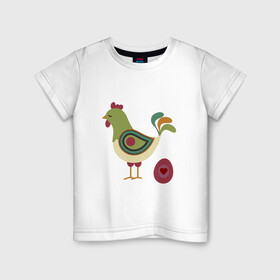 Детская футболка хлопок с принтом Птица с яйцом и сердцем  в Петрозаводске, 100% хлопок | круглый вырез горловины, полуприлегающий силуэт, длина до линии бедер | аннотация | животных | картинки | курица | популярные | птица | сердце | яйцо