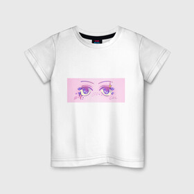 Детская футболка хлопок с принтом Аниме глазки в Петрозаводске, 100% хлопок | круглый вырез горловины, полуприлегающий силуэт, длина до линии бедер | Тематика изображения на принте: kawaii | блестки | макияж | милота | розовый