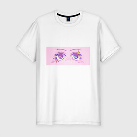 Мужская футболка хлопок Slim с принтом Аниме глазки в Петрозаводске, 92% хлопок, 8% лайкра | приталенный силуэт, круглый вырез ворота, длина до линии бедра, короткий рукав | kawaii | блестки | макияж | милота | розовый