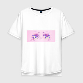 Мужская футболка хлопок Oversize с принтом Аниме глазки в Петрозаводске, 100% хлопок | свободный крой, круглый ворот, “спинка” длиннее передней части | Тематика изображения на принте: kawaii | блестки | макияж | милота | розовый