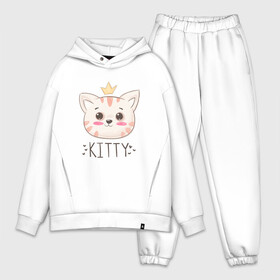 Мужской костюм хлопок OVERSIZE с принтом Котик в короне Kitty в Петрозаводске,  |  | cat | kawaii | kitten | kitty | pussycat | кот | котенок | котик | кошачьи | кошка | милый