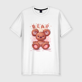 Мужская футболка хлопок Slim с принтом Медвежонок Bear в Петрозаводске, 92% хлопок, 8% лайкра | приталенный силуэт, круглый вырез ворота, длина до линии бедра, короткий рукав | bear | grizzly | kuma | гриззли | гризли | грозный | крутой | медведь | медвежонок | мишка