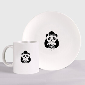 Набор: тарелка + кружка с принтом Panda me. Панда в кепке в Петрозаводске, керамика | Кружка: объем — 330 мл, диаметр — 80 мм. Принт наносится на бока кружки, можно сделать два разных изображения. 
Тарелка: диаметр - 210 мм, диаметр для нанесения принта - 120 мм. | panda | животное | медведи | медведь | мишки | панда | панды