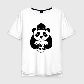 Мужская футболка хлопок Oversize с принтом Panda me. Панда в кепке в Петрозаводске, 100% хлопок | свободный крой, круглый ворот, “спинка” длиннее передней части | Тематика изображения на принте: panda | животное | медведи | медведь | мишки | панда | панды