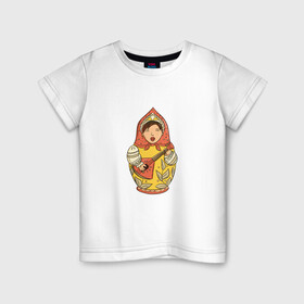 Детская футболка хлопок с принтом Матрешка в Петрозаводске, 100% хлопок | круглый вырез горловины, полуприлегающий силуэт, длина до линии бедер | балалайка | матрёшка | музыка | русский | русский рок | фолк