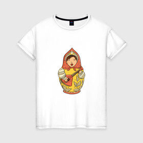 Женская футболка хлопок с принтом Матрешка в Петрозаводске, 100% хлопок | прямой крой, круглый вырез горловины, длина до линии бедер, слегка спущенное плечо | балалайка | матрёшка | музыка | русский | русский рок | фолк