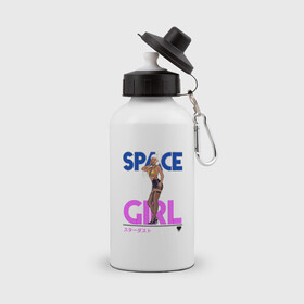 Бутылка спортивная с принтом SPACE GIRL в Петрозаводске, металл | емкость — 500 мл, в комплекте две пластиковые крышки и карабин для крепления | space girl | блондинка с хвостиком | космическая девушка | красивая девушка