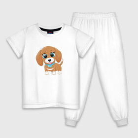 Детская пижама хлопок с принтом Собачка с бантиком в Петрозаводске, 100% хлопок |  брюки и футболка прямого кроя, без карманов, на брюках мягкая резинка на поясе и по низу штанин
 | Тематика изображения на принте: cute | dog | woof | гав | забавный | пес | смешной | собака | щенок