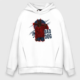 Мужское худи Oversize хлопок с принтом Собака доберман Bad dog в Петрозаводске, френч-терри — 70% хлопок, 30% полиэстер. Мягкий теплый начес внутри —100% хлопок | боковые карманы, эластичные манжеты и нижняя кромка, капюшон на магнитной кнопке | cute | dog | woof | гав | доберман | забавный | пес | смешной | собака | щенок