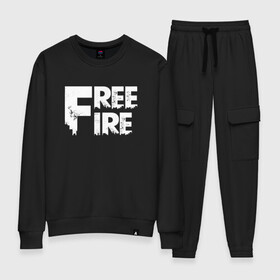 Женский костюм хлопок с принтом FREEFIRE FF WHITE LOGO (Z) в Петрозаводске, 100% хлопок | на свитшоте круглая горловина, мягкая резинка по низу. Брюки заужены к низу, на них два вида карманов: два 