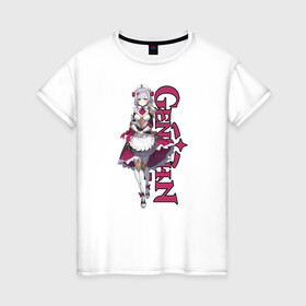 Женская футболка хлопок с принтом GENSHIN IMPACT (Noelle) в Петрозаводске, 100% хлопок | прямой крой, круглый вырез горловины, длина до линии бедер, слегка спущенное плечо | anime | game | genshin | genshin impact | impact | noelle | аниме | игра | ноэлль
