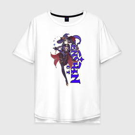 Мужская футболка хлопок Oversize с принтом GENSHIN IMPACT (Mona) в Петрозаводске, 100% хлопок | свободный крой, круглый ворот, “спинка” длиннее передней части | Тематика изображения на принте: anime | game | genshin | genshin impact | impact | mona | аниме | игра | мона
