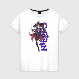 Женская футболка хлопок с принтом GENSHIN IMPACT (Mona) в Петрозаводске, 100% хлопок | прямой крой, круглый вырез горловины, длина до линии бедер, слегка спущенное плечо | anime | game | genshin | genshin impact | impact | mona | аниме | игра | мона