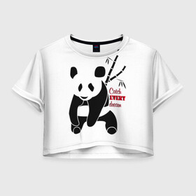 Женская футболка Crop-top 3D с принтом Панда и сон в Петрозаводске, 100% полиэстер | круглая горловина, длина футболки до линии талии, рукава с отворотами | животные | звери | лень | медведь | отдых | панда | природа | сон | усталость